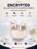 Écouteurs TWS TCH-X cryptés pour Bluetooth 5.2 avec AES 256, appels sécurisés de 2 heures, anti-écoute clandestine et enregistrement de messages vocaux