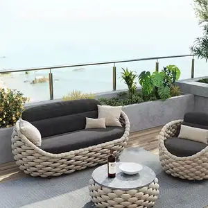Meubles modernes de patio d'hôtel de cour de villa sofa de jardin de rotin extérieur ensemble de sofa coussin imperméable de tissu de cadre en métal et en aluminium
