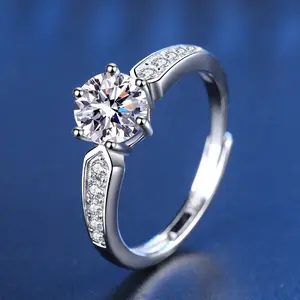 Fashion S925 argento Mosant anello di diamanti apertura singola fila a forma di freccia sei artiglio anello di diamanti produttori fornitura diritta