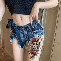 Nouveau design 3D noir réaliste tatouage temporaire feu lion tigre loup fleur crâne Halloween autocollants de tatouage demi-bras