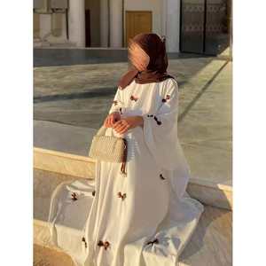 Vestido Abaya Sencillo con Cuello Alto y Lazo Decorativo, Silueta Recta de Satén, Transpirable, Modesto, para Uso Diario - Product Image 4