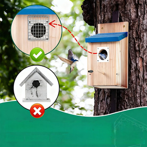 Nichoir en bois pour oiseaux, toit bleu, rectangulaire, durable, pour l'extérieur, pour petits oiseaux, mangeoire pour oiseaux de compagnie - Product Image 2