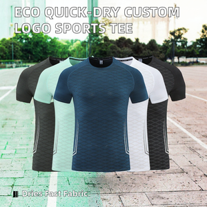 Camiseta Deportiva de Manga Corta para Hombre, de Secado Rápido, con Patrón Geométrico, Corte Ajustado, Cuello Redondo, Tejido de Poliéster, Ropa Deportiva - Product Image 2