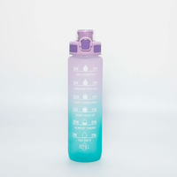 Bouteille d'eau en plastique de 1L à dégradé de couleurs, sans BPA, qualité alimentaire, motifs et couleurs personnalisables, vente en gros