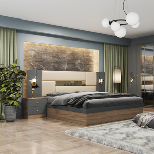 Ensemble de meubles de chambre à coucher en MDF de luxe à prix abordable, lit king-size moderne pour appartement et maison - Product Image 1