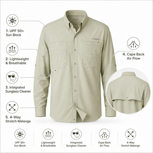 <span class=keywords><strong>Camisas</strong></span> de Pesca Personalizadas con Protección Solar UPF 50, Transpirables, con Botones, Diseño Ventilado en la Espalda <span class=keywords><strong>para</strong></span> Actividades al Aire Libre - Product Image 2