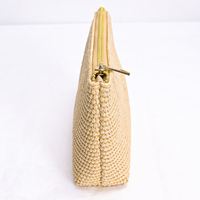 Keymay personnalisé naturel noir tissé paille sac de plage organisateur de toilette pochette à fermeture éclair pochette femmes raphia voyage étui à cosmétiques