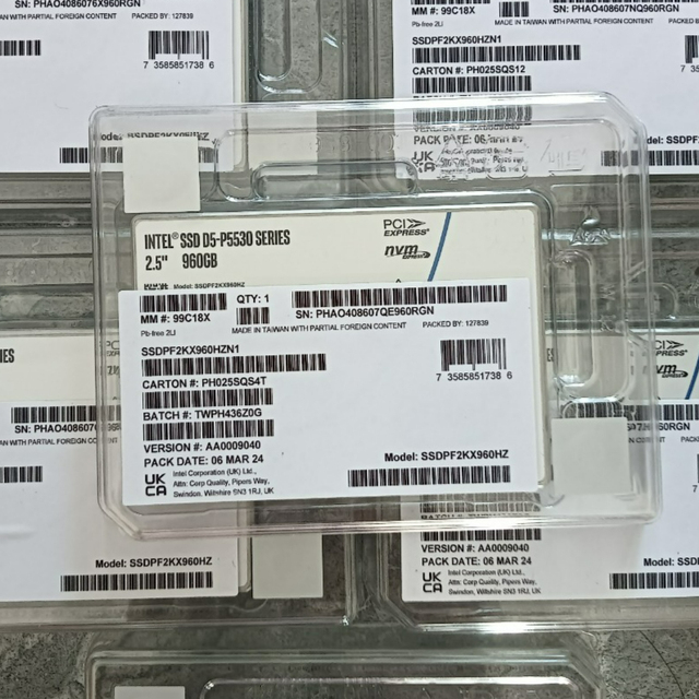 New Appearance IN-TE-L P5530 960G U2 NVMe SSD SSDPF2KX960HZN1