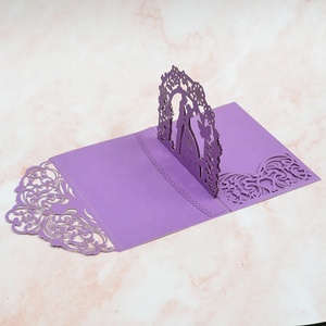 Inviti di Nozze <span class=keywords><strong>Pop</strong></span>-up Trifold con Busta, Taglio Laser 3D Viola per Sposi - Product Image 5