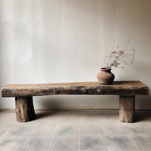Bangku santai luar ruangan panjang desain Log antik lapuk kayu kuno Ottoman kayu padat gaya tenang untuk Kamar Tidur Volvo - Product Image 6