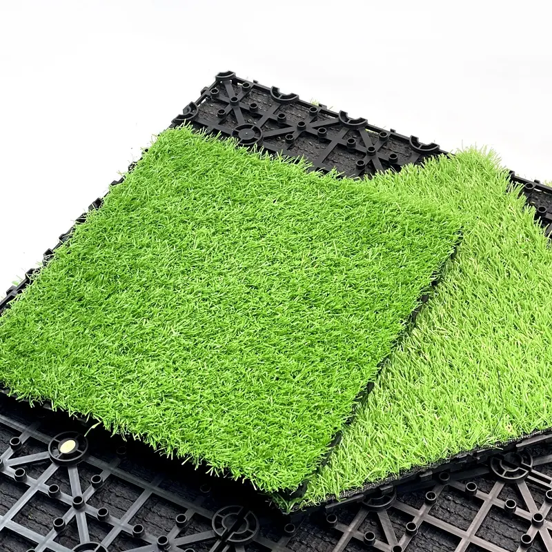 DYG TURF Artificial Grass Tiles Interlocking Turf Deck 12"x12" Synthetic Faux Grass Self-draining Mat Flooring Decor Pad