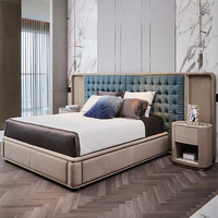 Lit de luxe en cuir double king size à cadre en bois contemporain-Haut de gamme, pour suite familiale, ensemble chambre à