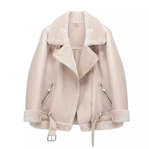 <span class=keywords><strong>Giacca</strong></span> da donna calda invernale con risvolti corti in pelliccia con cerniera in metallo <span class=keywords><strong>giacca</strong></span> di pelle da motociclista spessa - Product Image 3