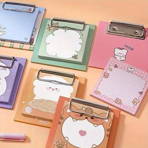 30sheets Cute Cartoon Plaid Print Mini Clipboard Sticky Note Set Loose Leaf Portable Square <b>Memo</b> <b>Pads</b> Metal - Product Image 5