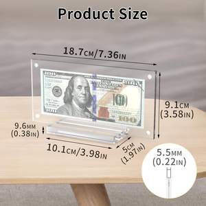 Marco de exhibición de billetes de dólar de acrílico al por mayor, soporte transparente de plexiglás con base para billetes de banco para negocios minoristas - Product Image 2