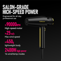 Sèche-cheveux professionnel FirePhoenix M1Plus 2400W 90000RPM 25m/s sans balais ionique avec écran LCD, 16 modes, 3 buses magnétiques, 450g, 73dB, 220-240V