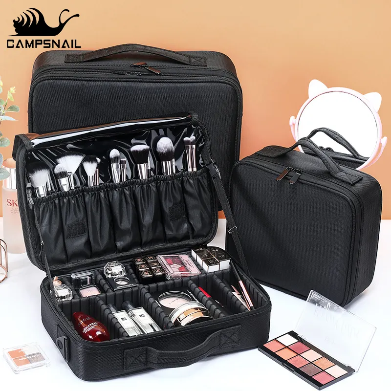 CAMPSNAIL Makeup Bag Cosmetic Unfitted Vanity Cases Travel Beauty Box Hairdressing Tools Organizer With Adjustable Compartment