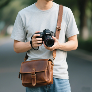 Nhà Sản Xuất Tùy Chỉnh Cổ Điển Chính Hãng Đầy Đủ Hạt Điên Ngựa Da Bò Da Crossbody DSLR Máy Ảnh Messenger Túi Satchel Cho Nam Giới - Product Image 4
