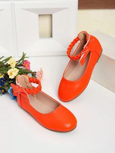 Chaussures plates pour enfants personnalisées, couleur unie, nœud papillon, en cuir PU tricoté, chaussures plates habillées pour filles - Product Image 3