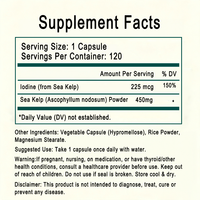 Capsules d'iodine à base d'algues marines, marque privée OEM |   225 mcg d'iode par portion, 20 capsules végétales, complément alimentaire sans gluten