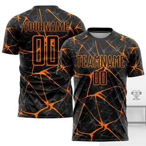 Camiseta de Fútbol Femenina Personalizada con Nombre de Equipo Sublimado 00, Diseño de Grietas en Negro y Naranja, Cuello Redondo, Manga Corta, Absorbe la Humedad, Deportiva - Product Image 4