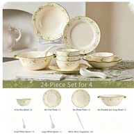 Service de table en porcelaine Wisteria, imprimé floral, ensemble complet 13/24/31 pièces, bord festonné durable, pour 2 à 6 personnes, cadeau de cuisine