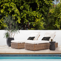 Bain de Soleil en Rotin pour Jardin, Lit de Bronzage d'Extérieur en Aluminium Imperméable Réglable pour Patio et Piscine