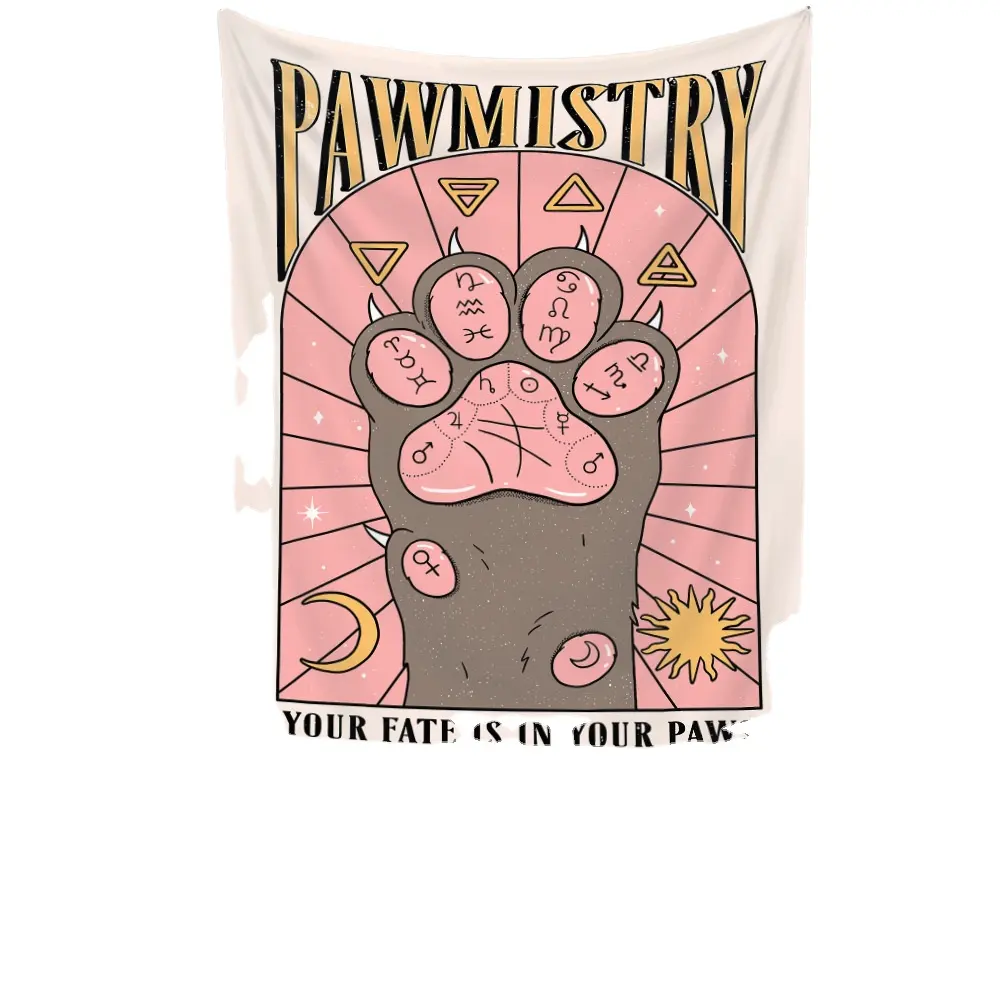 Kawaii Wall Decor Pink Cat Paw Tapestry Bedroom Decor 60x40 inches Cartoon Wall Hanging Cute Kitten Print tapestry