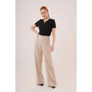 Pantalon décontracté en tissu crème, taille XL, jambe large, fermeture éclair latérale, taille élastique, respirant, pour le bureau - Vente en gros - Product Image 3