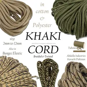 Khaki Braided Cotton Cord in Reactive Color - Khaki Cord - Khaki Rope - Khaki Bungee Rope Khaki Elastic - Khaki Polyester Rope