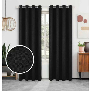 Tende decorazioni per la casa in poliestere nero W140xL228cm con 8 occhielli tende e mantovane - Product Image 1