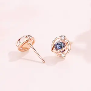 Fashion Design Women Jewelry 925 Sterling Silver Gemstone Planet Stud Earrings