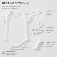 Combinaison bébé à manches courtes en coton biologique certifié, lavable en machine, blanche unie, pour les vendeurs de commerce électronique