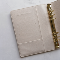 Reliures à anneaux en cuir métallique A5 avec porte-cartes, six trous, reliure en cuir PU, carnet de notes, planificateur, portefeuille