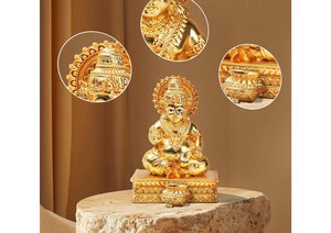 <b>Gold</b> Plated Kuber Ji Idol 3.5 Inch Hindu God <b>Statue</b> for Home Office Temple Puja Decor Wealth Prosperity Religious Gift - Product Image 4