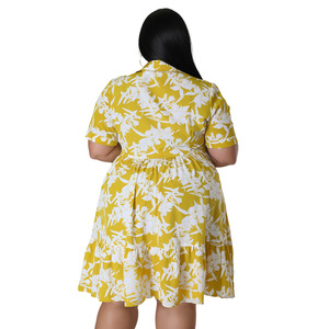 Abito <span class=keywords><strong>Taglie</strong></span> <span class=keywords><strong>Forti</strong></span> da Donna all'Ingrosso con Stampa, Maniche Corte, Gonna Midi Casual Plissettata - Product Image 6