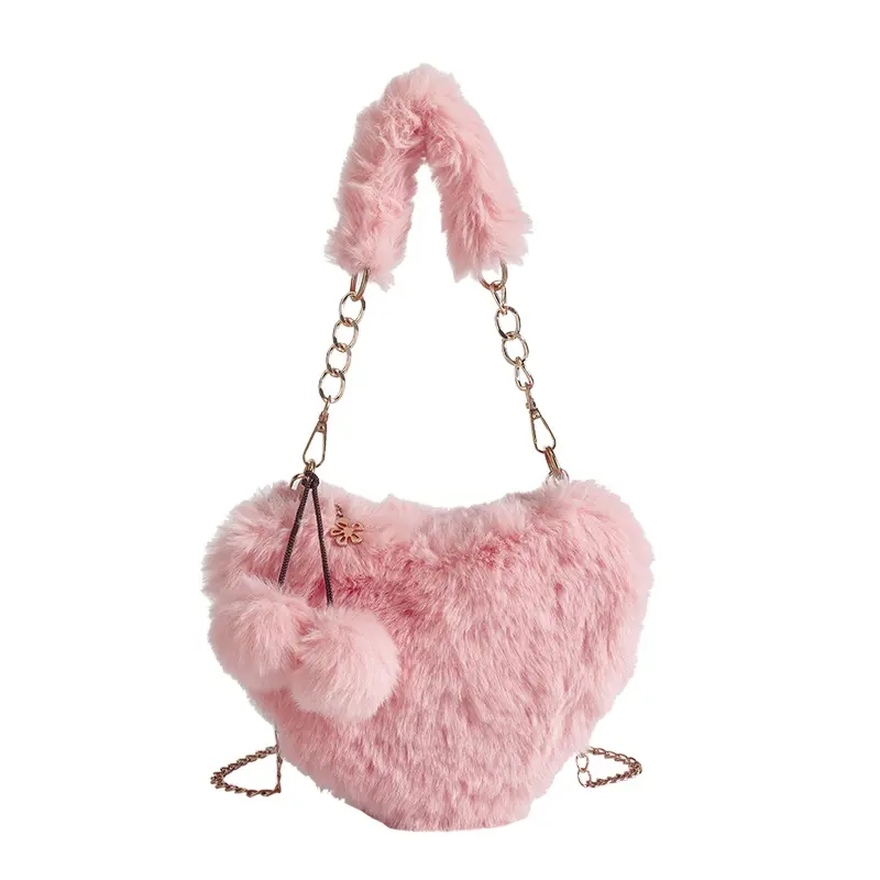 Hot sale heart purse women purses and handbags ladies designer little girls fur furry heart shaped bags