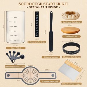 Forniture essenziali per la cottura del pane a lievitazione naturale 2 confezioni di cestini per impermeabilizzare il pane Set di barattoli da 24 once di pasta madre <span class=keywords><strong>con</strong></span> coperchi e strumenti di avviamento - Product Image 4