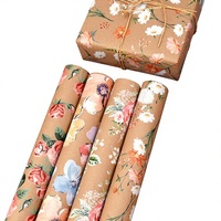 Papier d'emballage de luxe personnalisé pour les fêtes, papier d'emballage de fleurs de Noël de haute qualité, jetable, enduit, en rouleau