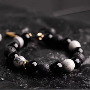 Bracelet en <span class=keywords><strong>pierre</strong></span> <span class=keywords><strong>de</strong></span> <span class=keywords><strong>lave</strong></span> géométrique, obsidienne, pour homme, bijoux unisexes, bracelet en <span class=keywords><strong>pierre</strong></span> naturelle tissé à la main pour petit ami - Product Image 3