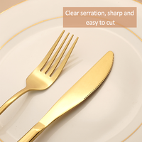En gros, Ensemble de couverts de table et de cuisine en acier inoxydable doré, style minimaliste, finition poli miroir, comprenant cuillères de table royales et cuillères à steak