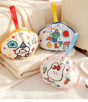 Sac à cosmétiques imprimé chien de dessin animé mignon, pochette de maquillage esthétique en forme de coquille, petit sac de toilette de voyage avec poignée