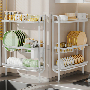 Ustensiles de cuisine 2 carreaux égouttoir multifonctionnel support debout étagère de rangement égouttoir ménager égouttoir <span class=keywords><strong>à</strong></span> vaisselle - Product Image 1