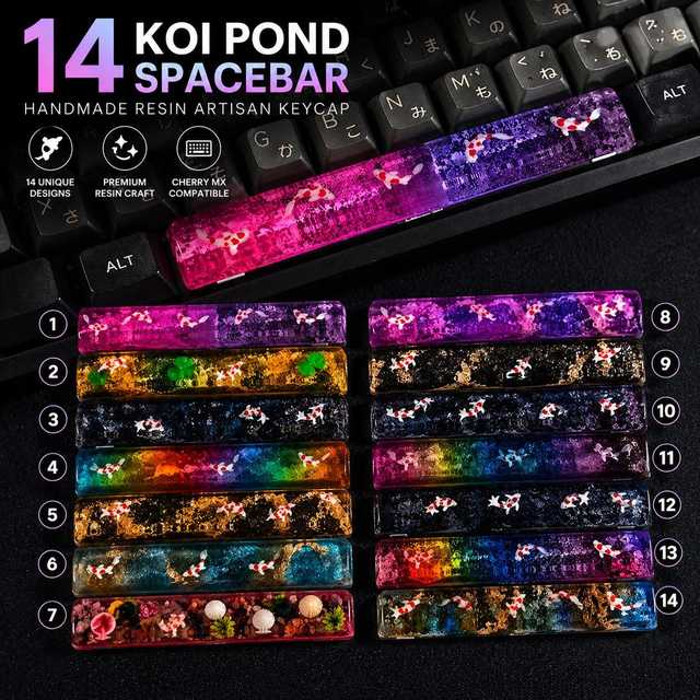 OEM ODM Handmade Koi Pond Spacebar Keycaps Resin Artisan Keyboard Keycap 625u Compatible