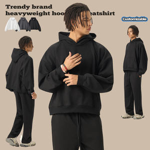 Sweat à capuche boxy court et ample en molleton bouclette lourd 420G, taille américaine, avec broderie de logo personnalisée, coupe épurée, style survêtement - Product Image 2