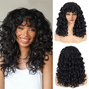 Nuevas Pelucas <span class=keywords><strong>Afro</strong></span> Cortas Rizadas con Flequillo para Mujer, Cabello Sintético Esponjoso, Peluca sin Pegamento, Completa para Uso Diario y Fiestas, Venta al por Mayor - Product Image 2