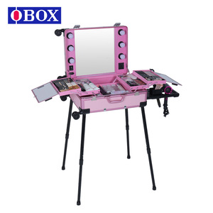 Trousse de maquillage Obox avec miroir éclairé rose et noir, extensible, organiseur cosmétique professionnel pour rangement à domicile - Product Image 3