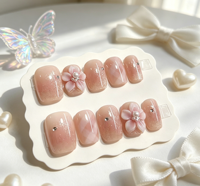 Ongles à presser carrés 3D en ABS faits main, style amande, rose jazzant, 30 pièces, pour usage quotidien et bureau, ensemble de faux ongles