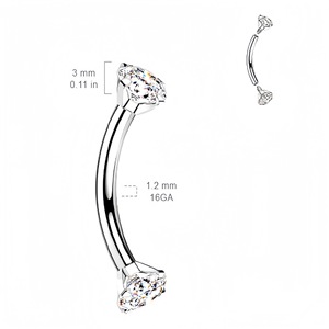 Anneau de sourcil incurvé en acier inoxydable avec zircon rond serti à griffes pour piercing corporel unisexe - Product Image 4