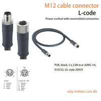 Conector de Cable de Alimentación Aeroespacial M12 DIN, Codificación A/B/C/D/L, 3, 4, 5, 6, 8, 12 Polos, Macho/Hembra, Recto/Angular, IP67, 250V, 4A